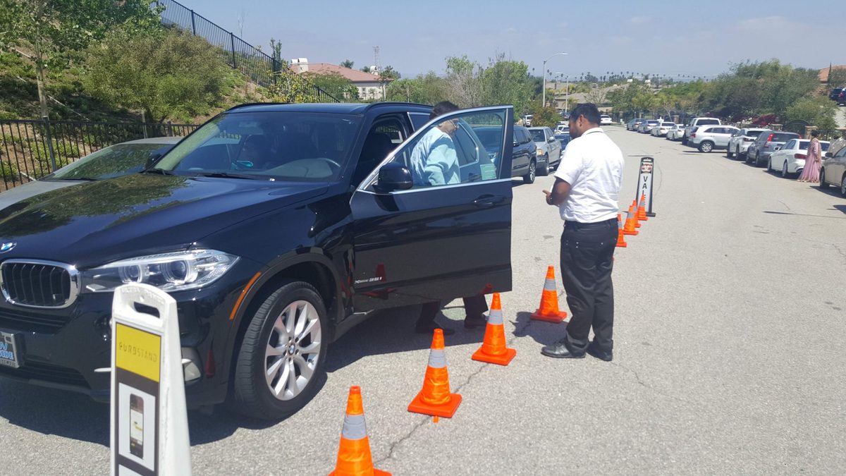 A&A valet team managing traffic cones